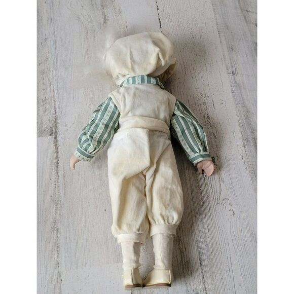 Marian Yu porcelain doll boy white feather hat stripe bow collectible - Picture 10 of 13